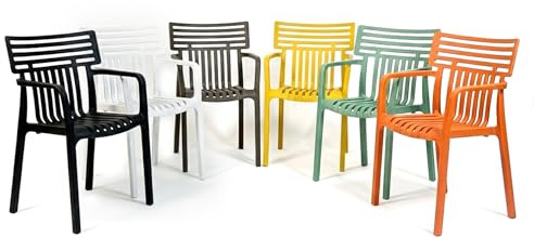Floordirekt Gartenstuhl mit Armlehnen – stapelbarer Designstuhl, gelb, wetterfest & UV-beständig, belastbar bis 200 kg, für Balkon, Terrasse & Garten Terrano