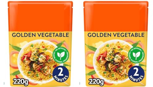 Original Golden Vegetable Microwave Rice 220g 2 Pack,Delicious rice mix featuring a savoury golden vegetable seasoning with no artificial colours, flavours, or preservatives