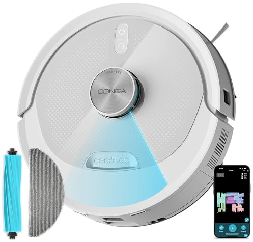 Cecotec Saugroboter mit Wischfunktion Conga M90 Pearl. 25.000 Pa Saugkraft, 4500 mAh Akku, mit Künstlicher Intelligenz, Präzise Laser-Navigation, Anti-Tangle Silikonbürste, App-Steuerung