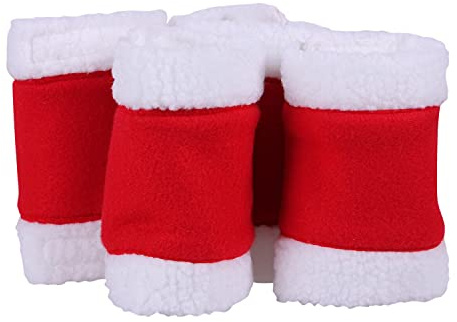QHP Weihnachts Bandagen für Ihr Weihnachts-Outfit rot, weißer Plüschrand