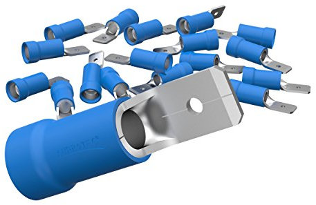 AUPROTEC 100x Flachstecker 1,5-2,5 mm² blau/Steckbreite 6,3 mm Teilisoliert PVC männlicher Steckverbinder MDD Kabel-Verbinder aus Messing verzinnt