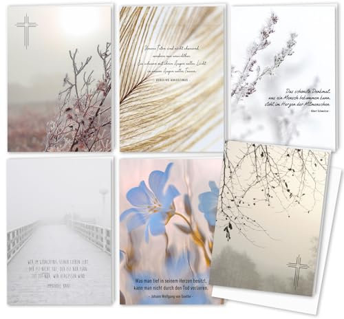 younikat 12er Set würdevolle Beileidskarten mit Umschlag I DIN A6 I glänzend I Trauerkarten Kondolenzkarten modern I hochwertig I Naturmotive dv476