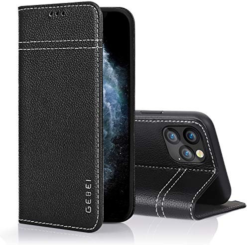 MILAN NICE iPhone 11 Lederhülle Stoßfeste Brieftasche Kratzfeste Schutzhülle Echt Ledertasche Handy Hülle mit Ständer Wallet Tasche mit Magnetverschluss (Schwarz)