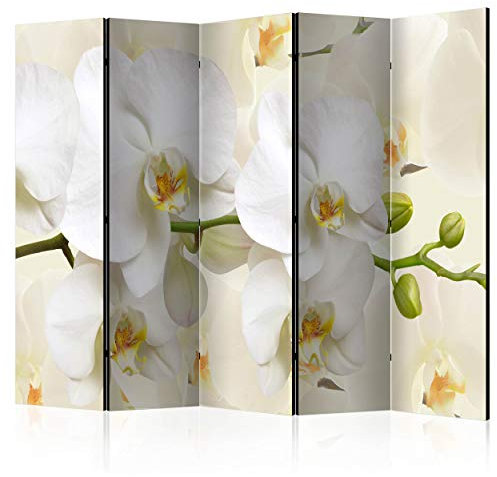 decomonkey Paravent Raumteiler Innen Blumen 225x172 cm 5 Teilig Beidseitig Room Divider Wall Raumteiler Stehend Trennwand Sichtschutz Spanische Wand Sichtschutzwand Wohnzimmer Holz Orchidee