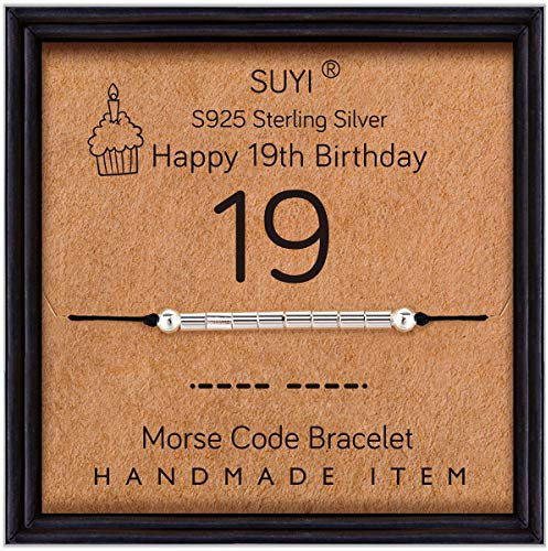 Suyi 19. Geburtstagsgeschenke für Mädchen Morsecode-Armband Sterling Silber Armband Geburtstagsschmuck 19 Jahre alte Geschenke für Sie 19