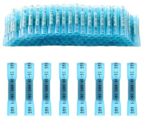 CEEYSEE 100 Pezzi Connettori Elettrici Impermeabili Testa-Testa Termorestringente Crimpare Morsetti Elettrici Rapidi Capicorda Elettrici - per cavi da 1,5-2,5 mm² (Blu/YRTL)