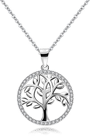 Bo&Pao Women's Tree of Life Necklace 925 Sterling Silver, 20 Family Tree Necklace for Mom, adjustable