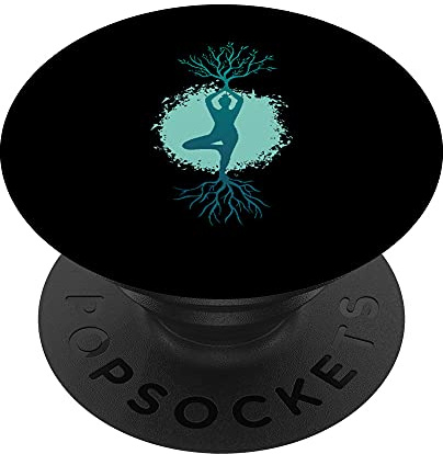 Frau mit Yoga-Pose und Lebensbaum-Design. PopSockets mit austauschbarem PopGrip
