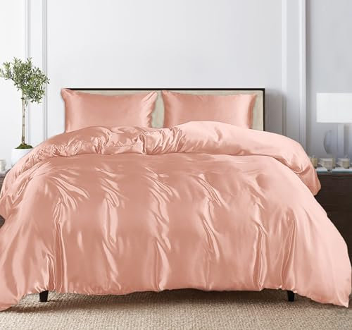 LINENWALAS,100 % natürliches Tencel-Kern-Bettwäsche-Set, 1 Bettdeckenbezug, 1 Spannbetttuch, 2 Kissenbezüge, perfekt für die Hautpflege (Super-King-Size-Bett, Roségold)