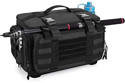 DSLEAF Tackle Box Bag with Rod Holder, Soft Fishing Tackle Storage Bag with Non Slip Base for Saltwater or Freshwater Fishing, Only Bag, Patented Design