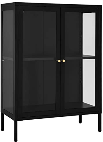 vidaXL Buffet Armoire Latérale Armoire de Rangement Meuble de Rangement Salon Salle de Séjour Intérieur Noir 75x35x105 cm Acier et Verre