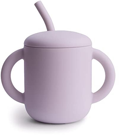 mushie Taza de Entrenamiento con Pajita | a Partir de 6 Meses | Contiene 175 ml | Manijas Antideslizantes | 100% Silicona sin BPA | Vaso Antiderrame | Lavable en el Lavavajillas | Soft Lilac