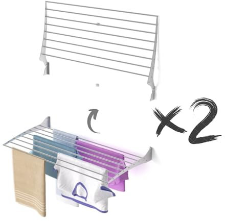 foxydry Fold, Tendedero de Pared Plegable, tendedero de Ropa Plegable y retráctil para Interiores y Exteriores, de Aluminio y Acero 100x50x57 cm (2X, 100 cm)