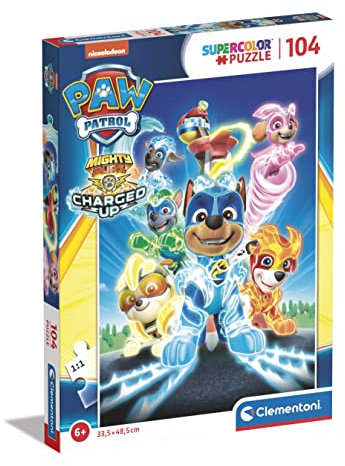 Clementoni - 27165 - Supercolor Puzzle Paw Patrol - Puzzle 104 Teile Ab 6 Jahren, buntes Kinderpuzzle mit besonderer Leuchtkraft & Farbintensität, Geschicklichkeitsspiel für Kinder