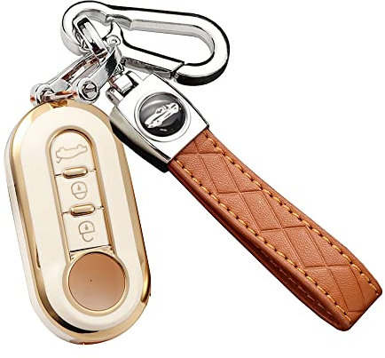 ontto 3 Tasten Autoschlüssel Hülle Passt für FIAT 500 500C 500L 500X Panda Punto Lancia Ypslon Delta Grande Bravo Schlüsselbox Schlüsselschutz Schlüsselanhänger Schlüssel Abdeckung Weiß B