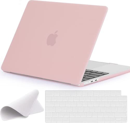 EooCoo Hülle Kompatibel für MacBook Air 13,6 Zoll M4 M3 M2 mit Touch ID, 2025 2024 2022 Freisetzung (A3240 A3113 A2681) Kunststoff Schutzhülle + Tastaturschutz + Poliertuch - Mattes Rosa