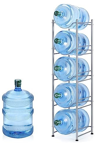 smusei 5 Gallon Water Bottle Holder 5 Tier Detachable Water Cooler Jug Holder, Heavy Duty Water Jug Stand Storage Rack for Home Office Kitchen, Silver