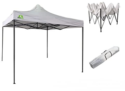 Gazebo pieghevole richiudibile telescopico 3x3 mt telo bianco per mercato fiera manifestazioni sagra campeggio giardino telo plastificato impermeabile anti pioggia con borsa