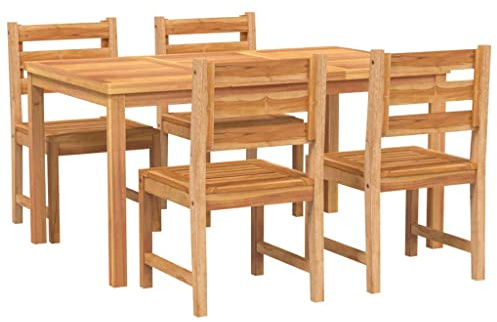 vidaXL Solid Wood Teak Garden Dining Set 5 Piece Patio Furniture Outdoor Seating Wooden Dining Set Table and Chair Kitchen Dinner Table Dinner Chair