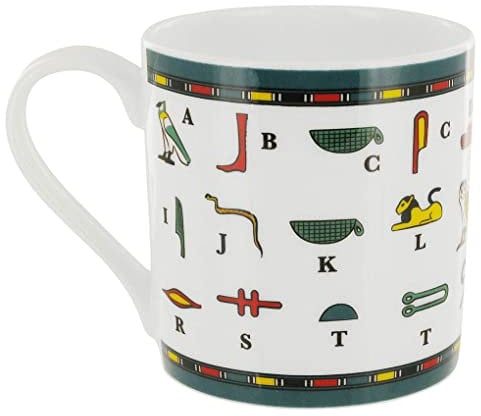 Bone China Tea/Coffee/Hot Chocolate Mug/Cup - Colourful Egyptian Hieroglyphics Design - 9 cm