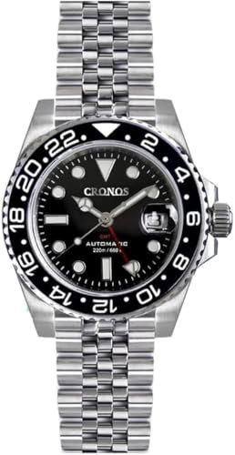 NIADI Cronos NH34 Automatische klassische GMT Armbanduhr bidirektionale Keramikblende Saphirglas 20 ATM Edelstahl Kleid Herren Uhren, Farbe 2