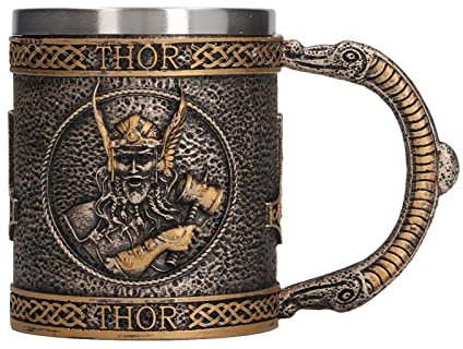Kuuleyn Viking Chope À Bière En Acier Inoxydable,Tasse Viking Chope De Bière, Tasse De Doublure En Acier Inoxydable Peinte à la Main Décorative Rétro Médiévale Tasse En Résine Tasse De Bière Cadeau