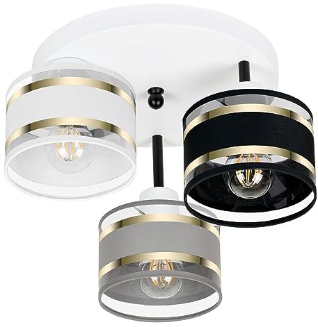 alfalux Deckenlampe Mit 3 Lampenschirmen LED Deckenleuchte Lampe Wohnzimmerlampe Schlafzimmerlampe Wohnzimmer Schlafzimmer Küche Leuchte Deckenleuchten Weiß Grau Schwarz TI-3030WE-WEGRSC