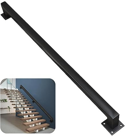 Yopappol Treppenhandlauf für Innen- und Außenstufen, Wandmontage, Treppengeländer, Handläufe aus Metall, Geländer für Dachbodentreppen – komplettes Halterungsset, Schwarz (Size : 2.4m)