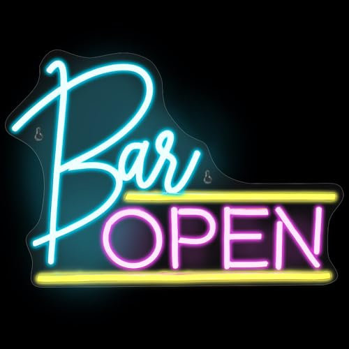 Fivtsme Enseigne Lumineuse Bar Open, Enseigne Lumineuse Bar, Neon LED Deco Bar, Enseigne Lumineuse au Néon LED, Décoration Neon Murale, LED Néon Signe Veilleuse pour Mur Fête Décor Bar Chambre Mariage