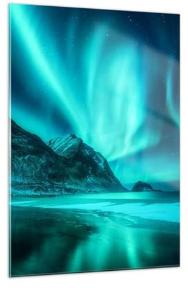 Bilder auf Glas Landschaft Nordpol Nordlichter Glasbild 50x70cm Wandbilder Dekoration Wohnzimmer Schlafzimmer Küche Deko Klein Wanddeko Bild im Glas Wand Kunstdruck Art Modern Wall Decor GPA50x70-5321