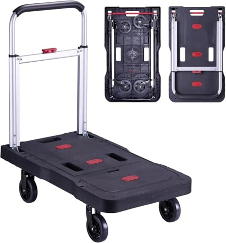 Katsuyoku Folding Platform Cart, 330 lb Hand Truck Dolly with Wheels, Black