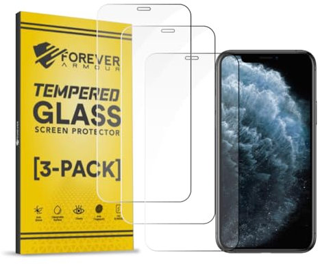 Forever Armour Tempered Glass Screen Protector for iPhone, iPhone 11 Pro, iPhone Xs, iPhone X 5.8″ Premium Clear Tempered Glass Technology, 9H-Hardness, HD Clarity 3-Pack