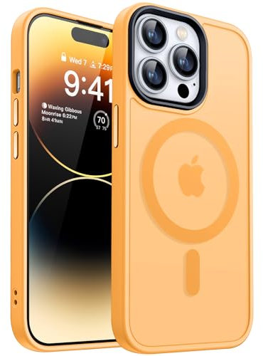 CANSHN Funda Magnética Mate para iPhone 14 Pro [Protección Militar] Funda Protectora Tacto Aterciopelado Mate Antirrayas Carcasa para iPhone 14 Pro 6,1 Pulgadas - Naranja Amarillo