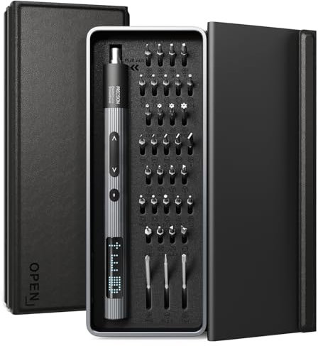 Set di cacciaviti elettrici di precisione con schermo LED, mini batteria ricaricabile 36 in 1, kit di strumenti di riparazione con 0,3 N.m, custodia in pelle e alluminio, micro cacciavite automatico