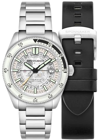 Spinnaker Fleuss SP-5118 Herren-Automatikuhr mit massivem Edelstahlarmband 43 mm, Hellweiß, Armband