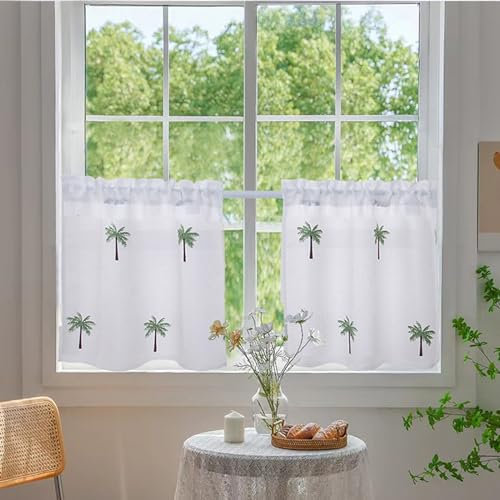 EDLE Gestickte Vorhänge, Leinen-Schlafzimmer-Kurzvorhänge for Badezimmer, Wohnzimmer, Café, leicht und atmungsaktiv (Color : B, CH : 132X46CM(1pcs))