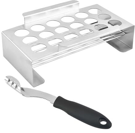 EnMart Parrilla de pimienta jalapeños de acero inoxidable con mango y herramienta descorazonadora de chile, capacidad de 18 agujeros, baqueta de acero inoxidable, asador de alas de pollo, parrilla de
