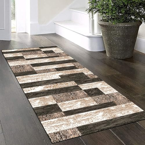 Yinghesheng Teppich Läufer Flur rutschfest Waschbar 100x200cm Bunter Holzmaserung Patchwork Teppich Für Küche Eingangsteppich Für Küche, Flur, Eingang, Esszimmer, Waschküche, Schmutzfangmatte