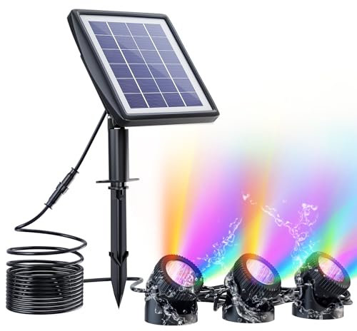 PChero Luces solares sumergibles para estanque, luces LED 3 en 1 RGB que cambian de color, luces subacuáticas para estanques, exteriores, impermeables, para peceras, jardín, patio, piscina, fuente,