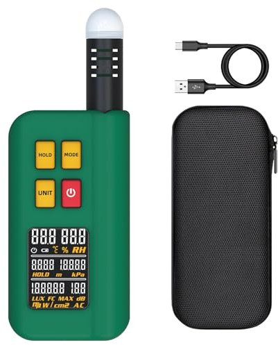 BSIDE GX1 Tragbares Umweltmessgerät Wiederaufladbar 6-in-1 mit Digital Lichtmesser Decibelmesser Barometer Höhenmesser Temperatur und Luftfeuchtigkeitsmesser Farbdisplay Daten Halten Smart Testen