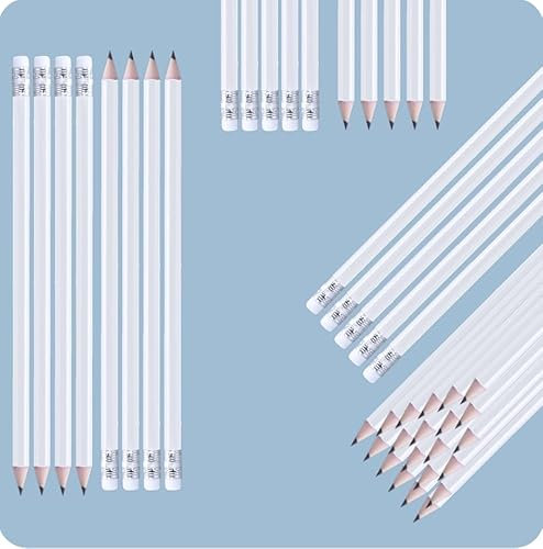 NIPORO Bleistifte HB 100 Stück weiß Holzbleistifte mit Radiergummi, pencil, vorgespitzt, 19 cm Länge, Sparpack, Nachhaltig, (Weiß)
