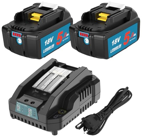 2X BL1850B Remplacement pour Batterie 18V avec Chargeur pour DC18RC BL1860B DC18RCT DC18RCD BL1840 BL1860 BL1850 BL1830 BL1835 BL1845 BL1850 194205-3 LXT-400 avec Indicateur LED (Bleu)