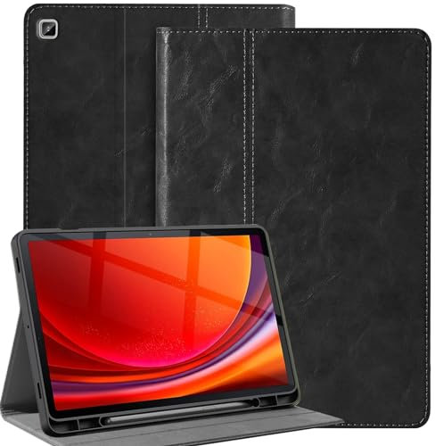NANRUIL Hülle für Samsung Galaxy Tab S6 Lite 10,4 Zoll Huelle 2020/2022/2024(P610/P613/P615/619/P625) Echtes Leder Tablet Schutzhülle Case Cover,mit S Pen Halter und Auto Wachen/Schlafen.Schwarz