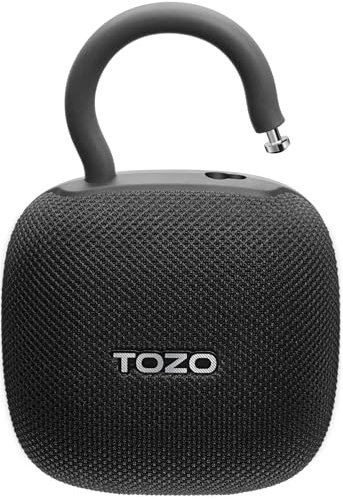 TOZO PE1 Mini Bluetooth Lautsprecher, Tragbarer Lautsprecher, Musikbox Bluetooth Speaker mit Karabiner, IPX8 wasserdicht, 32 Std Spielzeit, Kraftvoller Bass für Party, Outdoor und Reisen - Schwarz