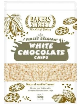 Bakers Street White Chocolate Chips 500g BakeStable Chocolate For Baking & Desserts - Ideal for Cakes, Cookies, Muffins, Decorating