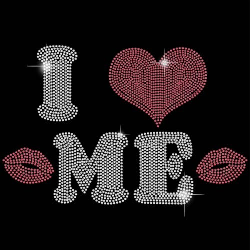 SUPERDANT I Love ME Iron on Rhinestone Transfer Bling Rhinestone T-Shirt Transfer Rhinestone Iron on Heat Transfer Hot Fix Stickers Crystal DIY Decor for Clothing Hoodies Birthday Gift