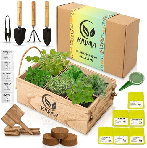Mini Huerto Urbano para Interior - Kit de Cultivo de Plantas Aromáticas y Culinarias (Albahaca, Perejil, Cilantro, Hierbabuena, Eneldo, Tomillo) | Huerto en Casa con Semillas
