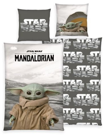 Herding Renforcé Wende Bettwäsche 2 TLG. 135x200cm Star Wars Mandalorian Grogu Baby Yoda