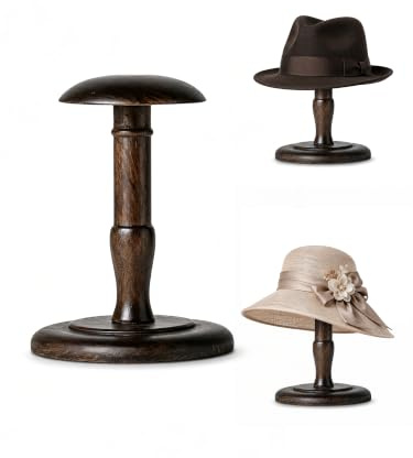 TINGSING Vintage hattstativ rustik trähatt visningsstativ bordsskiva hattställ kupolformad cowboykeps organiserare perukhållare hjälmstativ för garderob, heminredning, brons, medium