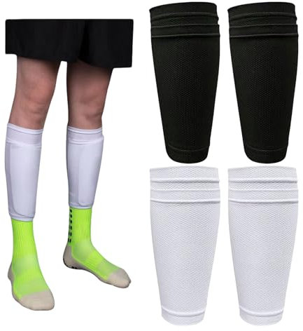 2 Paar Schienbeinschoner Socken,Football Socks Schienbeinschoner Fußball Herren,Mit Einstecktasche,Stutzenhalter Fußball Socken,Für Erwachsene Anfänger Schienbeinschonerhalter (Schwarz und Weiß)